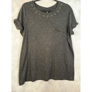Torrid Grommet Embellished Short Sleeve T-Shirt w Pckt‎ Linen Blend Size 2X